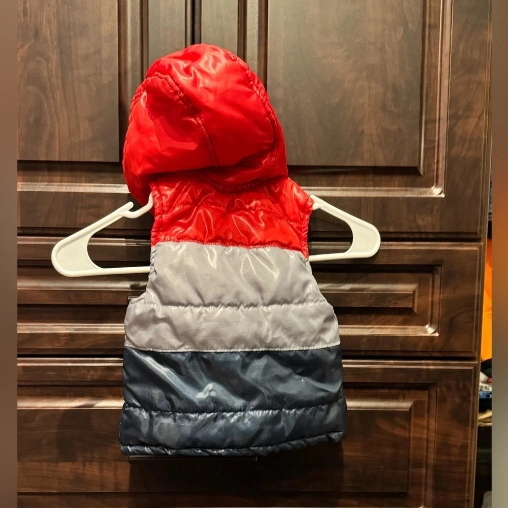 Little Russell’s Red, Gray, and Blue Puffer Vest 18m